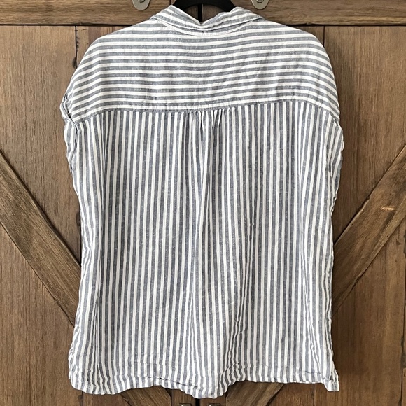 Orvis Cap Sleeve Linen Blend Short Sleeve Striped Shirt Size Large - Picture 5 of 8